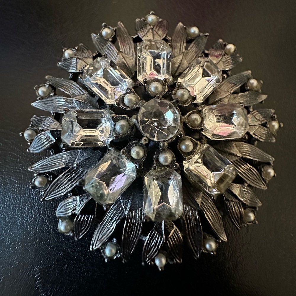 Vintage Silver and Crystal Brooch